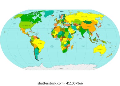 Highly detailed geopolitical World map. Vector illustration.