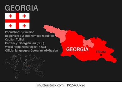 Highly detailed Georgia map with flag, capital and small map of the world
