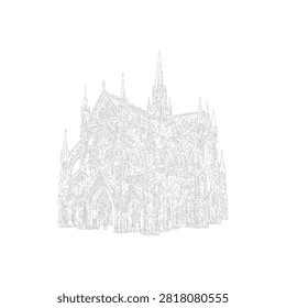 Highly detailed Gothic cathedral line art illustration featuring classic architectural elements. Ideal for architecture, heritage, travel, historical themes, books, posters, educational materials, and decorative vector artwork.