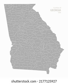 Highly detailed gray map of Georgia, US state. Georgian editable administrative map with territory borders and counties names labeled vector illustration