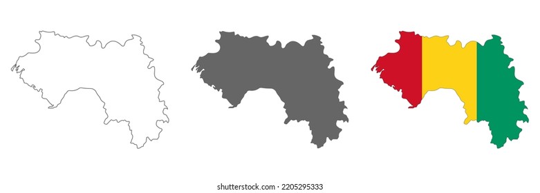 Mapa muy detallado de Guinea con fronteras aisladas en segundo plano