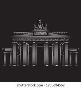 highly detailed hand drawn Brandenburg Gate illustration. Berlin, Germany