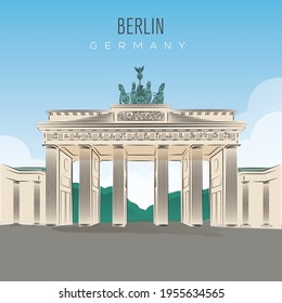 highly detailed hand drawn Brandenburg Gate illustration. Berlin, Germany