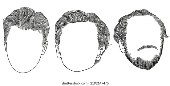 Highly detailed, hand drawn men’s hairstyles. Vector Illustration