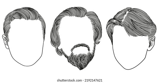 Highly detailed, hand drawn men’s hairstyles. Vector Illustration