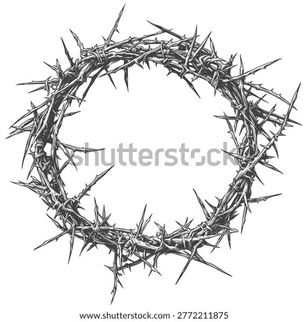 Highly detailed hand-drawn crown of thorns wreath. Perfect for religious Easter graphics, edgy streetwear apparel design, and symbolic gothic branding.