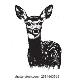 highly detailed hand-drawn fawn vector illustration in vintage engraving style, perfect for wildlife designs, nature prints, and rustic branding