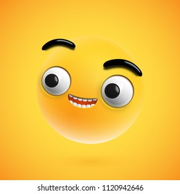 Highly detailed happy emoticon, vector illustration