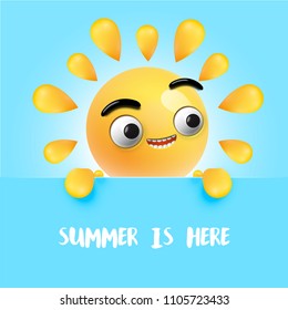 Highly detailed happy sunny emoticon, vector illustration