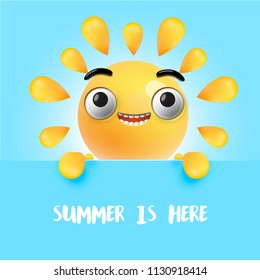 Highly detailed happy sunny emoticon, vector illustration