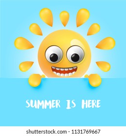 Highly detailed happy sunny emoticon, vector illustration