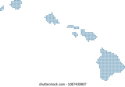 Highly detailed Hawaii map dots. Dotted Hawaii state of USA map vector outline. Pixel art map of Hawaii state of United States in blue illustration background