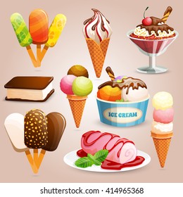  Highly detailed ice cream set with choc-ice, ice cream cones and panna cotta