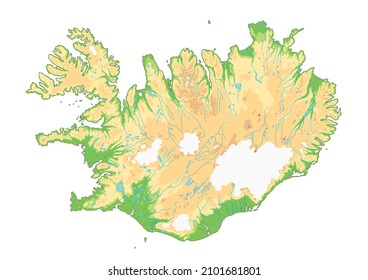 Highly detailed Iceland physical map.