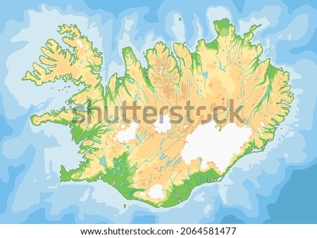 Highly detailed Iceland physical map.