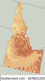 Highly detailed Idaho physical map 