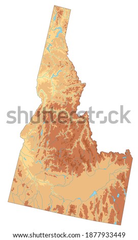 Highly detailed Idaho physical map.