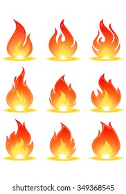 highly detailed illustration flames set on isolate white background