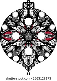 highly detailed illustration of ornament with black and red color. Arabic and Asian circular pattern decorative design, Diwali embroidery floral design. Indian art flourishes cut