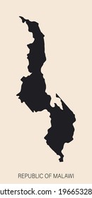 Mapa de Malaui altamente detallado con fronteras aisladas en segundo plano
