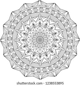 A highly detailed mandala illustration with sharp edges perfect for coloring, or as a tattoo design.