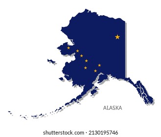 Mapa muy detallado de Alaska con bandera dentro. Mapa editable del Estado de los Estados Unidos con fronteras territoriales. Diseño político o geográfico de la ilustración vectorial de Estados Unidos, estado de Alaska sobre fondo blanco