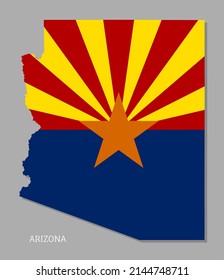 Highly detailed map of Arizona with flag inside. Editable map of USA State with territory borders, political or geographical design realistic vector illustration on gray background