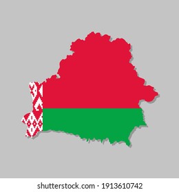 Mapa muy detallado de Bielorrusia con bandera. Silueta del mapa del país europeo con la bandera bielorrusa dentro de la ilustración del vector sobre fondo gris claro