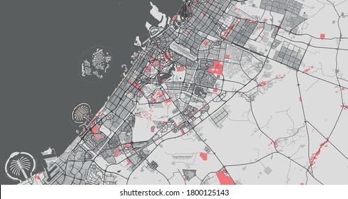 Highly detailed map of Dubai, UAE