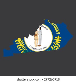 Highly detailed map with flag inside of the state of Kentucky