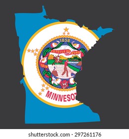 Highly detailed map with flag inside of the state of Minnesotta