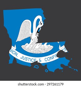 Highly detailed map with flag inside of the state of Louisnana