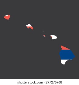Highly detailed map with flag inside of the state of Hawaii