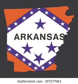 Highly detailed map with flag inside of the state of Arkansas