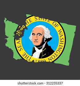 Highly detailed map with flag inside of the state of Washington
