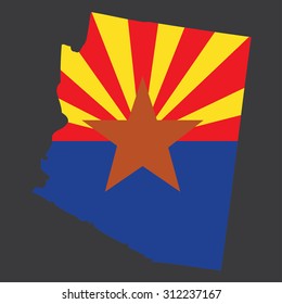 Highly detailed map with flag inside of the state of Arizona
