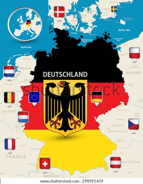 Highly Detailed Map Germany Coloured 600w 298991459 