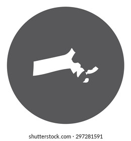 Highly detailed map inside a circle of the state of Massachusettes