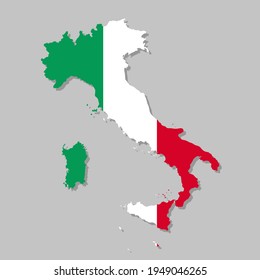 Highly detailed map of Italy with flag. Silhouette of Italian country map with flag inside. European land borders vector illustration on light gray background