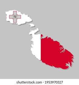 Highly detailed map of Malta with flag. Silhouette of , Maltha country map with flag inside. European land borders vector illustration on light gray background