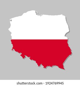 Highly detailed map of Poland with flag. Silhouette of European country map with Polish flag inside vector illustration on light gray background