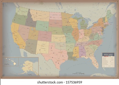 Highly Detailed Map of United States. Highway and Population Map