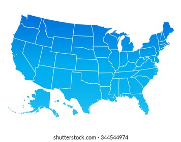 Highly detailed map of the United States of America. USA map, blue color.