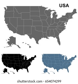 Highly Detailed Map of United States with Regional Borders. Vector Set