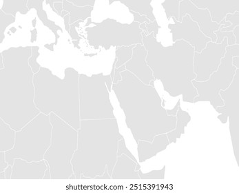 Highly detailed Middle East with labeling. Grayscale vector illustration.