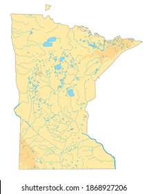 Highly detailed Minnesota physical map.