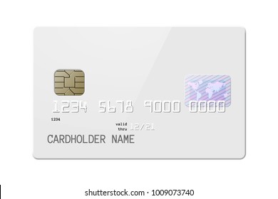 Highly detailed mock up of realistic glossy white credit card, front side . Vector illustration