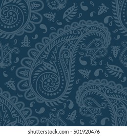 Highly detailed monochrome seamless paisley pattern