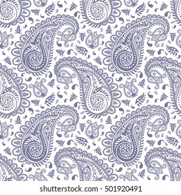 Highly detailed monochrome seamless paisley pattern