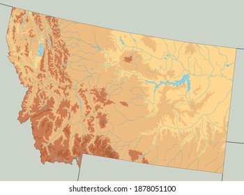 Highly detailed Montana physical map